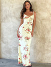 Dulzura Y2K Floral Print Sleeveless Backless Bodycon Maxi Dress for Women Club Party