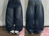Women's Street Vintage Harajuku Wash Blue Baggy Multi-Pocket Wide-Leg Denim Jeans High Waist