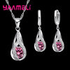 Water Drop CZ Pendant Necklace & Hoop Earring Set - 925 Sterling Silver Plated Cubic Zirconia Bridal Jewelry for Women