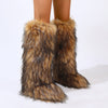 Women Over-the-Knee Faux Fur Snow Boots – Plush-Lined Slip-On Flat EVA Sole