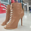 Genuine Leather Open-Toe Ankle Dance Boots for Women - Thin High Heel Jazz Sandals with Zip Closure