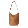 Leather Large Capacity Bucket Bag Lychee Pattern Cowhide Commuter Tote Shoulder Handbag for Women