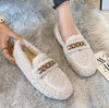 Plus Size Shearling Flats Faux Lambswool Slip-On Loafers, Fur-Lined Winter Shoes for Women