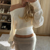 Women's Loose Knit Pullover Sweater Slash Neck Tatting Long Sleeve Autumn/Winter