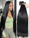 30-40 Inch (76-102 cm) Bone Straight 100% Remy Human Hair Weave Bundles - Brazilian Natural Black, 3-4 Bundle Deal