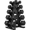 Hex Rubber-Encased Dumbbell Set with Rack — Home Gym Strength Training, Multiple Weight Options