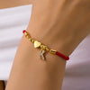 Gold A-Z Initial Heart Bracelet for Women - Adjustable Lucky Red Rope Stainless Steel Letter Charm