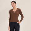 Women's V-Neck Ribbed Wool Pullover Sweater — Lightweight Long Sleeve Fitted Knit for Fall/Winter
