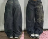 Harajuku Y2K Embroidered Baggy Wide-Leg Jeans for Women - Washed Distressed Low Waist Casual Hip-Hop Gothic