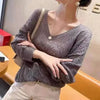 Women's V-Neck Crochet Hollow-Knit Batwing Sweater - Loose Lightweight Autumn Korean Pullover