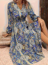 Plus Size V-Neck Bohemian Long Sleeve Dress - Mid-Calf Autumn/Winter, Sizes 1XL-5XL