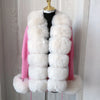 Women's Faux Fur Knit Cardigan with Faux Fox Fur Collar – Elegant Puff Sleeve Sweater Coat