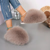 Women's Fluffy Fur Slippers Plush Outdoor Anti-Slip Flat Slides