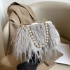 Women's Plush Faux Fur Shoulder Bag - Beaded Chain Tassel Evening Crossbody Purse