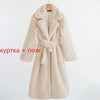Women's Faux Leather Long Coat with Soft Mink Fur Trim & Pockets - Casual Street Style Winter Outwear