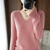 Women's V-Neck Cashmere-Blend Pullover Sweater - Loose Knit Jumper for Autumn/Winter, Casual Office