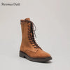 Women’s Genuine Leather Lace-Up Ankle Boots Round Toe Flat Casual Short Boots