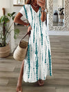 Women's Summer Boho V-Neck Printed Split Ankle-Length Dress Loose Resort Beach Evening