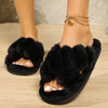 Women's Faux Fur Shearling Slippers — Cozy Indoor Slip-On with Instep & Toe Strap, EVA Sole