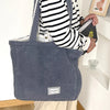 Large Faux Lamb Wool Plush Double-Sided Shoulder Tote Bag Furry Shopping and Book Bag for Women