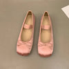 Satin Square Toe Ballet Flats for Women Bow Tie Elastic Band Ballerina Loafers