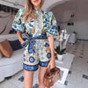 Women's Bohemian Printed Wide-Leg Jumpsuit — Single-Breasted Strap Romper, Summer Streetwear