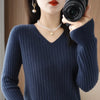 Women's Cashmere-Blend V-Neck Knit Sweater Pullover - Loose Fit Autumn Winter Office Top
