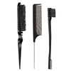 3-Piece Hair Comb & Eyebrow Brush Set - Tail Comb, 3-Row Detangling Comb, Steel Pin Tail Comb