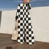 One-Shoulder Plaid Wide-Leg Jumpsuit for Women - Loose Long-Sleeve Oversized Romper, Casual Spring/Autumn