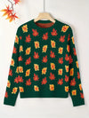 Plus Size Maple Leaf Knit Pullover Sweater Long Sleeve Warm Autumn Winter Christmas Top