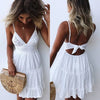Women's Summer Lace Spaghetti Strap A-Line Mini Dress - Solid Color Beach Vacation