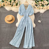 V-Neck Dolman Sleeve Polka Dot High-Waist Wide-Leg Jumpsuit for Women