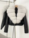 ZMEENNA Women's Faux Leather Moto Jacket with Detachable Faux Fur Collar - Short Warm Winter Coat
