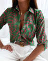 Women's Long Sleeve Lapel Slim Printed Blouse - Casual Office Chic Multicolor