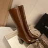 Pointed Toe Knee-High Women's Boots with Side Zipper, Square Block Heel Platform Winter Booties