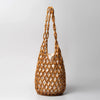 Woven Wooden-Bead Bucket Tote — Hollow-Out Straw Shoulder Bag for Women, Summer Beach Handbag