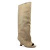 Women's Peep Toe Knee-High Boots Slip-On, Thick High Heels with Statement Heel, Microfiber Upper — Large Sizes