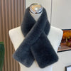 Women's Thick Faux Rabbit Fur Cross Collar Scarf - Winter Neck Warmer Soft Furry Solid Color Shawl