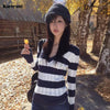 Karrram Vintage Harajuku V-Neck Striped Knit Sweater – Slim Fit Korean Style Winter Pullover