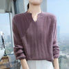 Women's Mink Cashmere V-Neck Sweater Padded Knit Lantern Sleeve Pullover – Autumn Winter