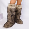 Women Over-the-Knee Faux Fur Snow Boots – Plush-Lined Slip-On Flat EVA Sole