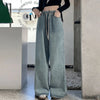 BOTVOTEE High-Waist Wide-Leg Jeans for Women Elastic Waist Loose Straight Light Blue Denim Pants