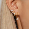 3-Pack Crystal Flower Tragus and Huggie Hoop Earring Set Gold & Silver for Cartilage, Helix & Lobe Piercing