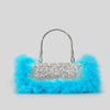 Ostrich Feather Rhinestone Evening Bag – Faux Fur Tassel Crossbody Baguette Purse, Glitter Party Clutch (23 x 5 x 10 cm / 9.1 x 2.0 x 3.9 in)