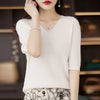 Women's V-Neck Short Sleeve Knit Top - Slim Casual Korean Pullover for Spring/Summer (Poly Cotton)