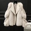 Women's Faux Fox Fur Short Coat - Casual Zip-Up Jacket with Turn-Down Collar, Wide-Waist Autumn/Winter