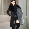 Women's Winter Long Faux Leather Parka with Faux Fur Collar — Loose Casual Coat (26+ in / 66+ cm)