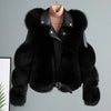 Women's Faux Fox Fur Short Jacket - PU Leather Motorcycle Coat, Warm Autumn Winter Luxury