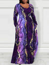 Plus Size Purple & Gold Ink Splatter Boho Evening Gown Floor-Length (0XL-5XL)