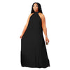 Plus Size Halter Bandage Sleeveless Maxi Dress – Hollow-Out Split A-Line Evening Gown
